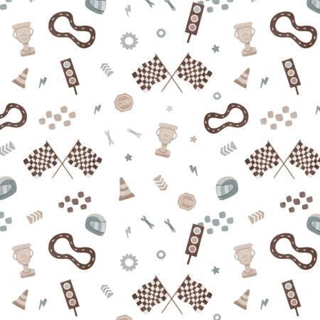 Camelot Fabrics, Racing Bears, 21251403-01, White,