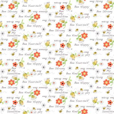 Clothworks Textiles Sweet Bees, SB20362-100, White, Suzybee
