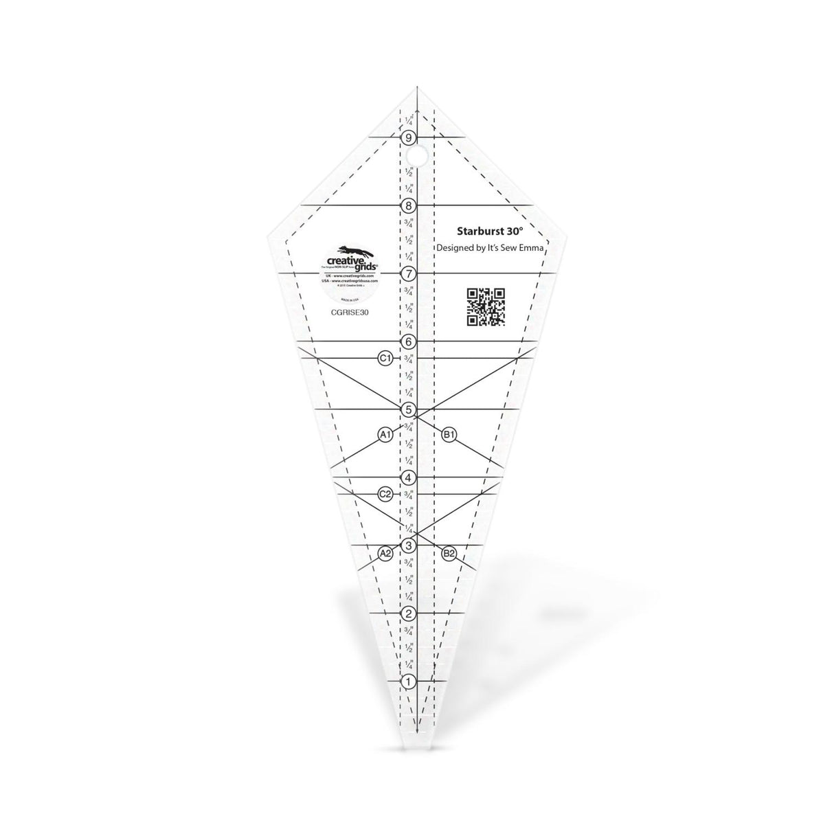 Creative Grids®, Starburst 30 Degree Triangle Quilt 9 ½" Ruler, CGRISE30