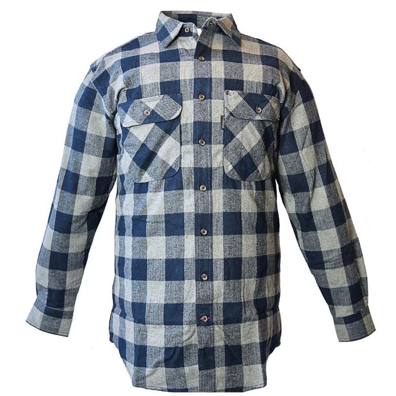 FiveBrother, Men's Heavyweight Flannel Shirt Regular Fit, 5200 PL-5 B, Navy/Grey