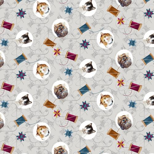 Henry Glass Quilted Kitties, Q-1074-90, Gray, Robert Giordano