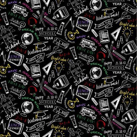 Michael Miller, MMF Collection, Back to School, CX10955-BLAC-D, Black