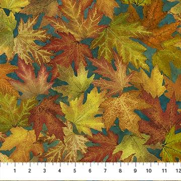 Northcott Autumn Splendor, DP26682-68, Dark Teal Multi, Linda Ludovico