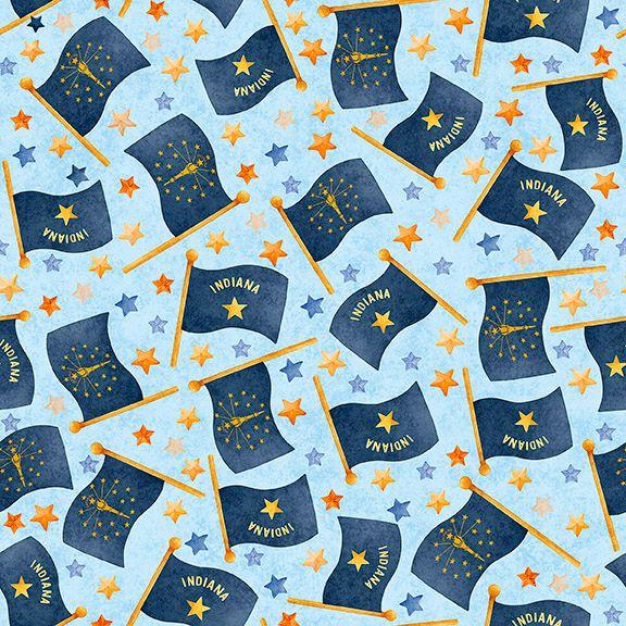 Quilting Treasures, In Shop Hop 2026, 2600-32029-B, Light Blue, Indiana Flags