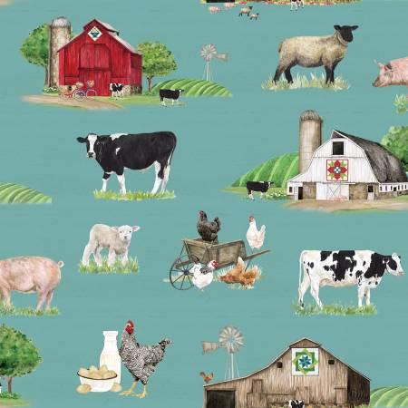 Riley Blake, Tara Reed, Spring Barn Quilts, CD14330-TEAL, Teal