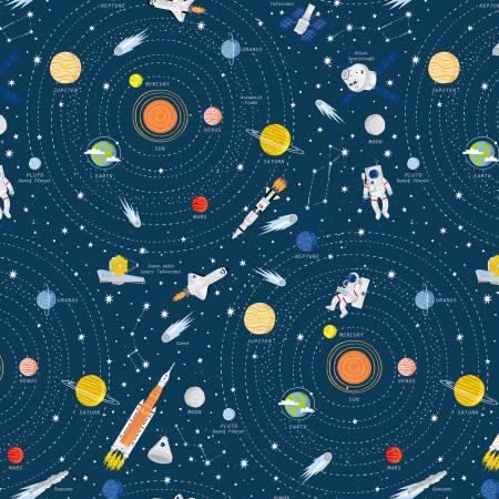 Riley Blakes Designs, Reach fot the Stars with NASA, C18330R-NAVY, Navy