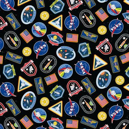 Riley Blakes Designs, Reach fot the Stars with NASA, C18331R-BLACK, Black