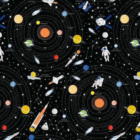 Riley Blakes Designs, Reach fot the Stars with NASA, GC18330R-BLACK, Black