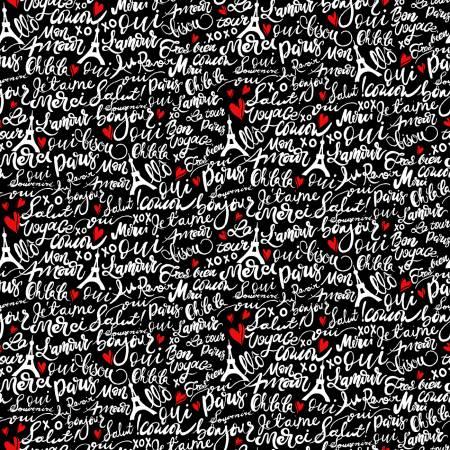 Timeless Treasures, Bonjour, PARIS-C8691-BLACK