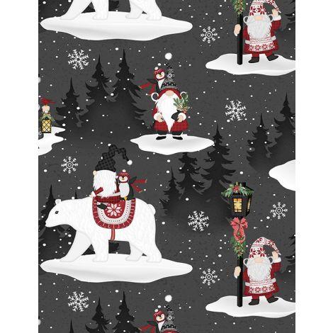 Wilmington Prints, Snowy Gnomies, 3074-49372-931, BLACK,