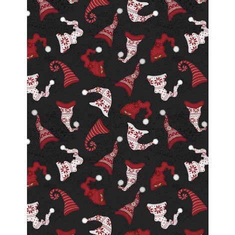 Wilmington Prints, Snowy Gnomies, 3074-49374-913, BLACK,
