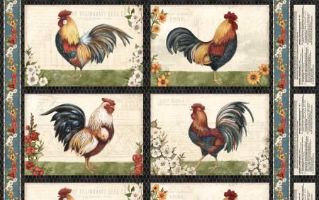 Wilmington Prints, Susan Winget, Garden Gate Roosters, 3023-39810-194, Multi 24"x44"