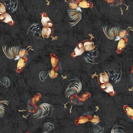 Wilmington Prints, Susan Winget, Garden Gate Roosters, 3023-39813-993, Black