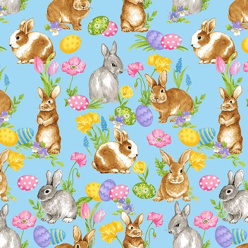 Blank Quilting Corp, Studio E, Spring is Hare, 3261-11 BLUE, Blue