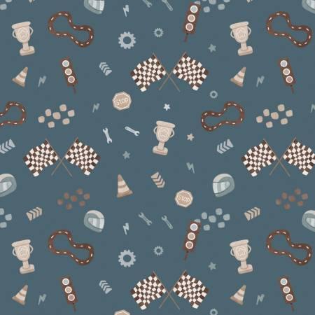 Camelot Fabrics, Racing Bears, 21251403-02, Blue,