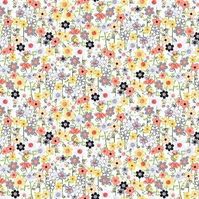 Clothworks Textiles Sweet Bees, SB20363-100, White, Suzybee