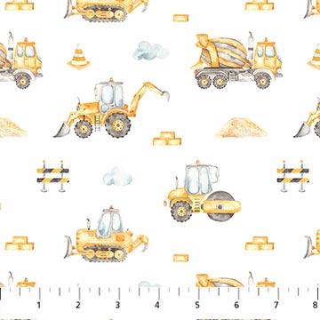 Figo Fabrics Little Builders, 91352-10, White,