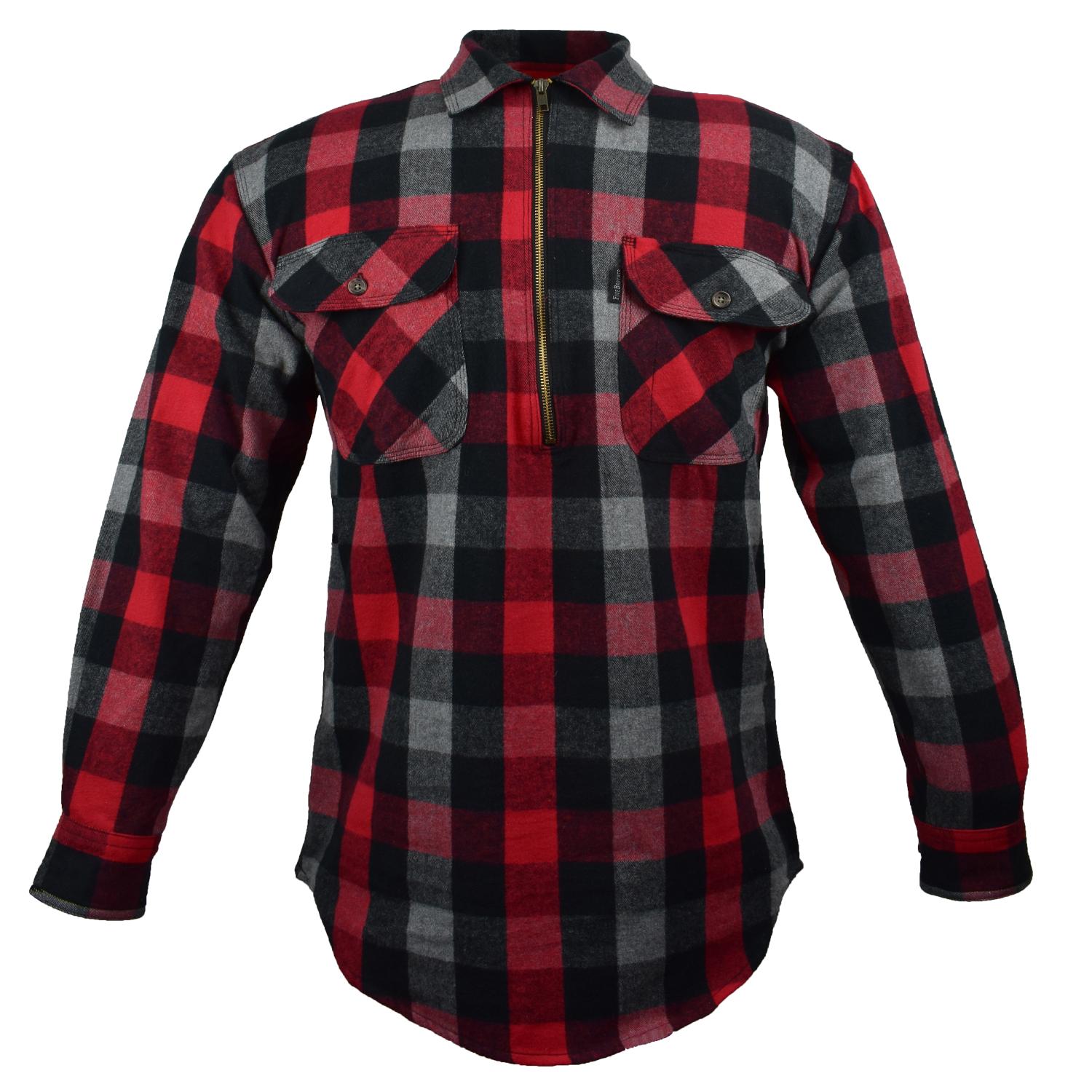 FiveBrother, ½ Zip Front Logger Flannel Shirt, 5900 PL-1 A, Red/Grey