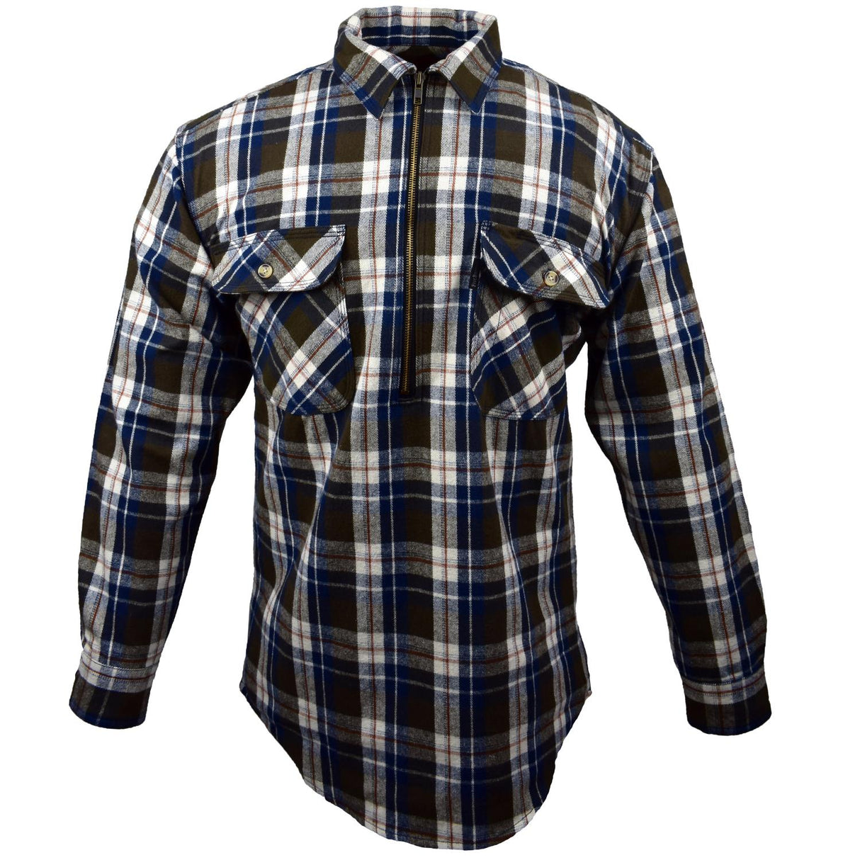 FiveBrother, ½ Zip Front Logger Flannel Shirt, 5900 PL-3 B, Brown