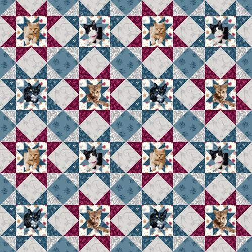 Henry Glass Quilted Kitties, Q-1076-17, Blue, Robert Giordano