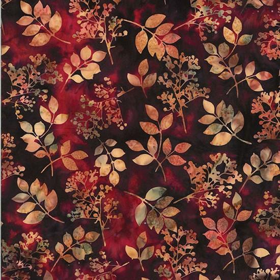 Hoffman, Bali Batik,Mixed Floilage Harvest, Brown, Orange, Purple, Red, 44", 100% cotton, Hand Dyed