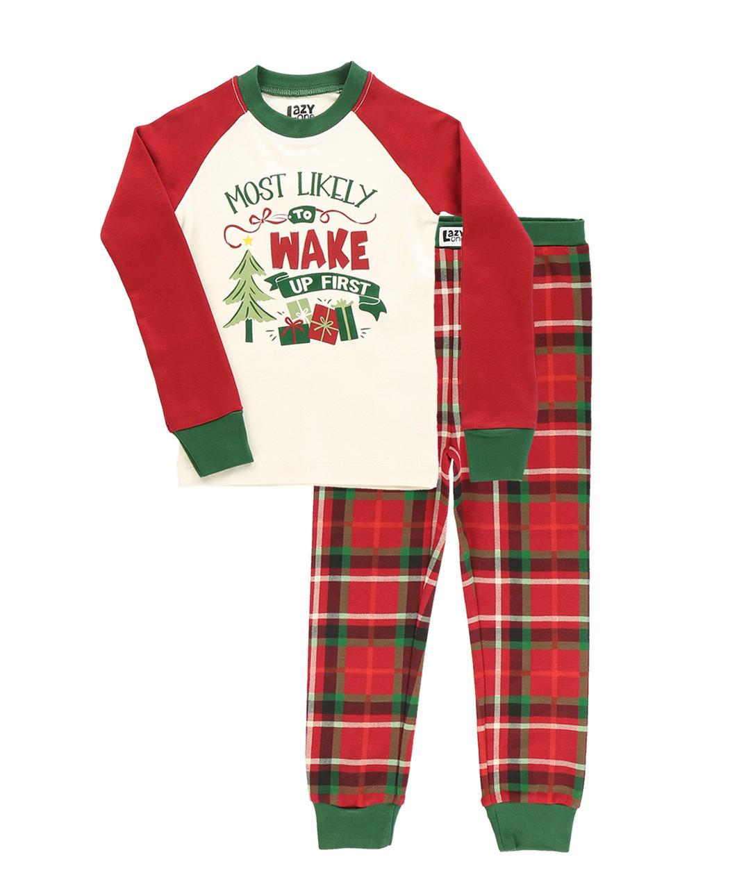 Lazy One, Most Likely To Wake Up First Plaid PJ Set, KID997