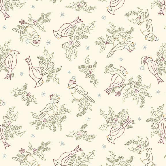Marcus Fabrics Songbird Holiday, R190953D, Cream, Cindy Staub