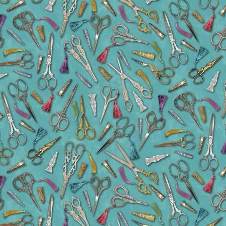Michael Miller, Aimee Stewart, Vintage Sewing Stash, DDC11024-TEAL, Teal