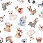Michael Miller Animal Babies, DDC11624-WHIT-D, White, Pretty Little Lines