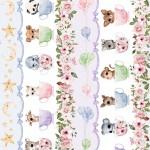 Michael Miller Animal Babies, DDC11627-WHIT-D, White, Pretty Little Lines