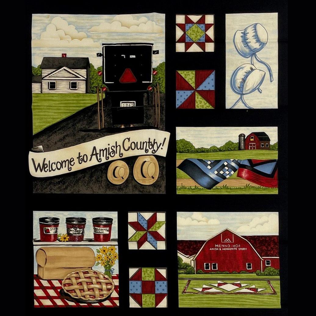 Moda Backroads of Shipshewana Panel, Black