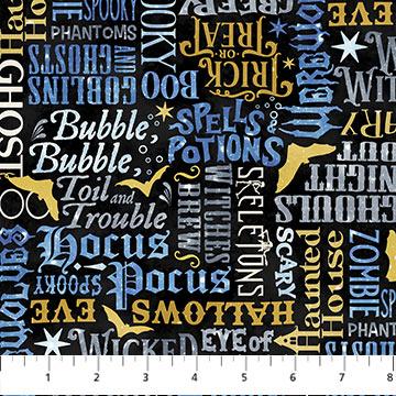 Northcott Hocus Pocus, 25448-99, Black Multi, Deborah Edwards