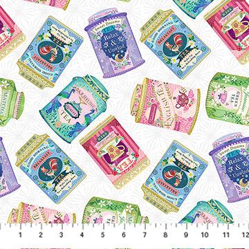 Northcott My Cup Of Tea, DP29272-10, White/Multi,