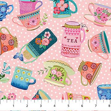 Northcott My Cup Of Tea, DP29273-21, Pink/Multi,