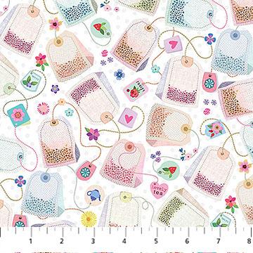 Northcott My Cup Of Tea, DP29274-10, White/Multi,