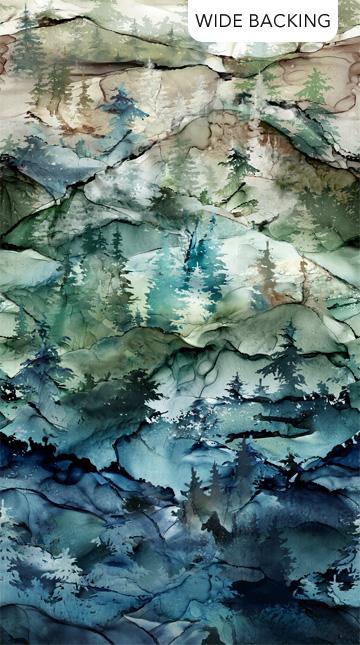 Northcott Northern Peaks, B25166-46, Blue Multi, Deborah Edwards
