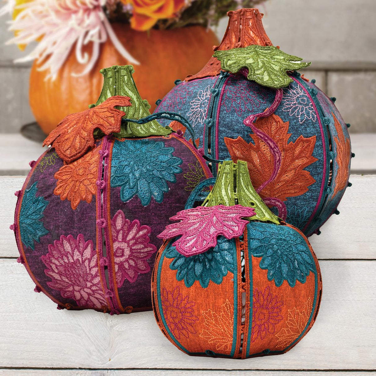 OESD,  Freestanding Fall Floral Pumpkins, 12928USB