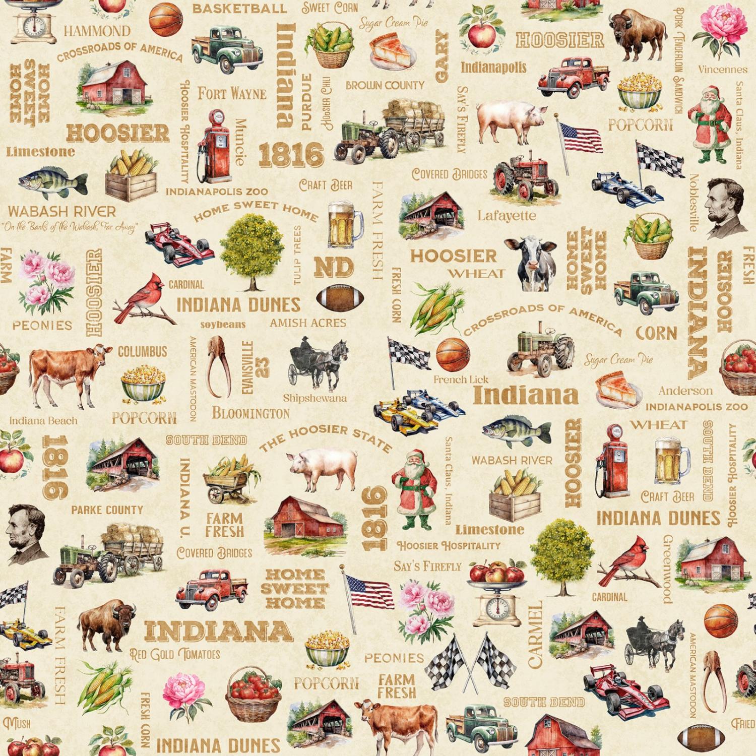 Quilting Treasures, All Indiana Shop Hop 2025, 2600-31107-E, Cream