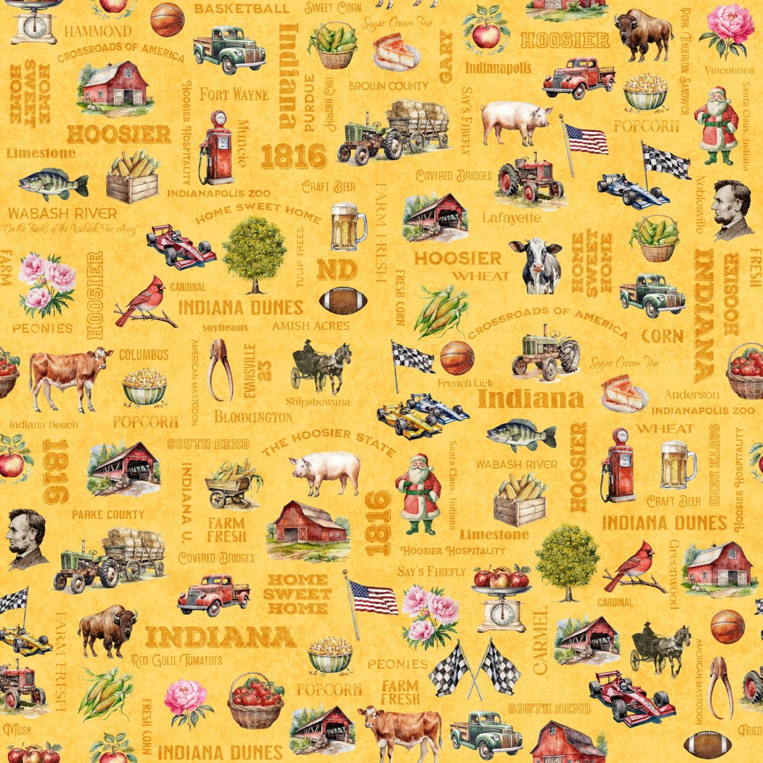 Quilting Treasures, All Indiana Shop Hop 2025, 2600-31107-S, Yellow