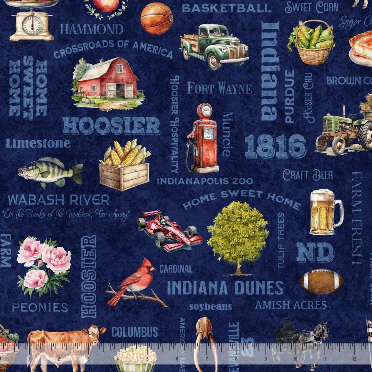 Quilting Treasures, All Indiana Shop Hop 2042, 7777-31107-NMINK, Navy