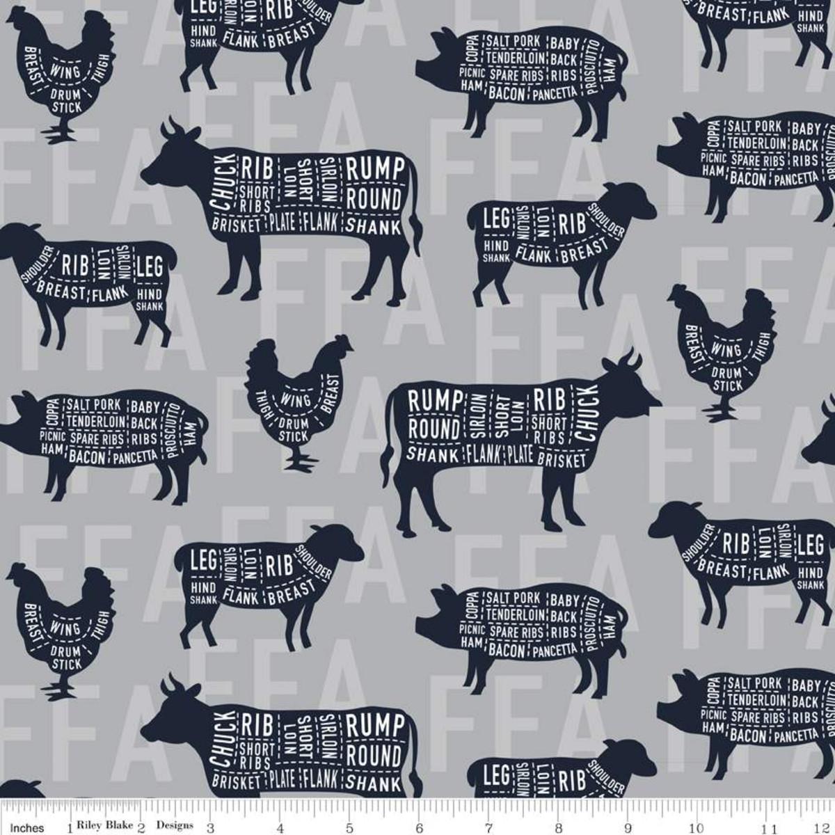 Riley Blake, Licensed Product, FFA, c7214-gray, Blue