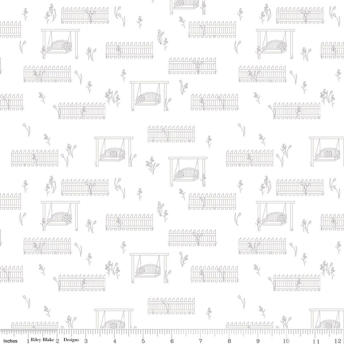 Riley Blakes Designs Front Porch, C17212-WHITE, White,