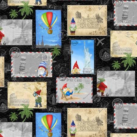 Timeless Treasures, Mobile Gnomes, FUN-CD2074-BLACK, cream