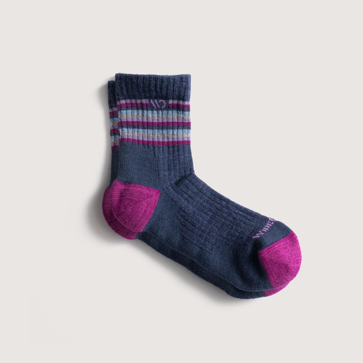 Wide Open, Multi Stripe Micro Crew Sock, 9502-DEN, Denim, S