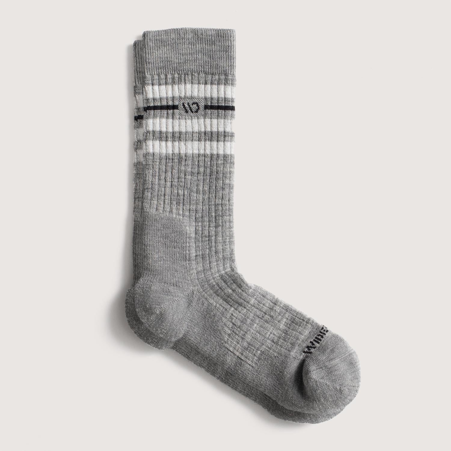 Wide Open, Vintage Stripe Crew Sock, 9002-LGR, Light Gray, M