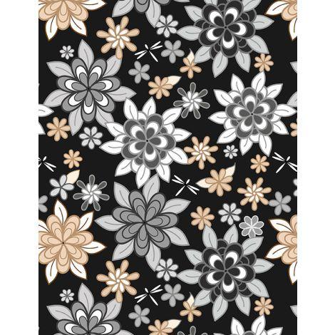 Wilmington Prints®, Cottage Reverie, 3079-48551-929, Black, Flowers