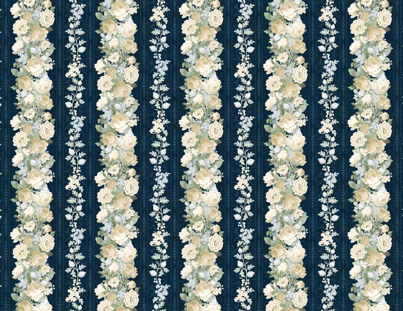Wilmington Prints Sapphire Blossoms 12' repeat stripe 1803-98662-417
