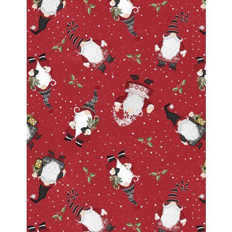 Wilmington Prints, Snowy Gnomies, 3074-49373-391, RED,
