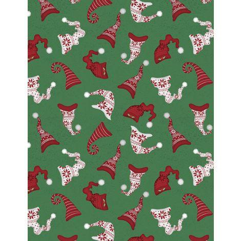 Wilmington Prints, Snowy Gnomies, 3074-49374-713, Green,