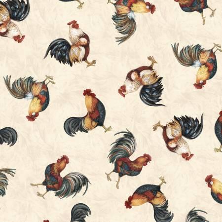 Wilmington Prints, Susan Winget, Garden Gate Roosters, 3023-39813-193, Cream
